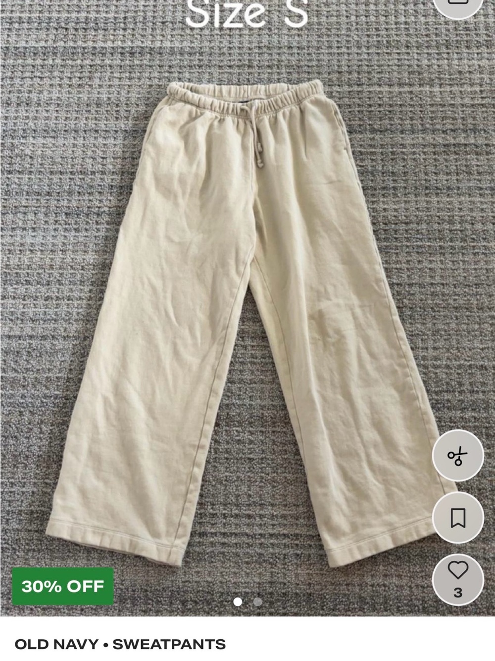 Old Navy women’s Light Cream Drawstring Sweatpants size small